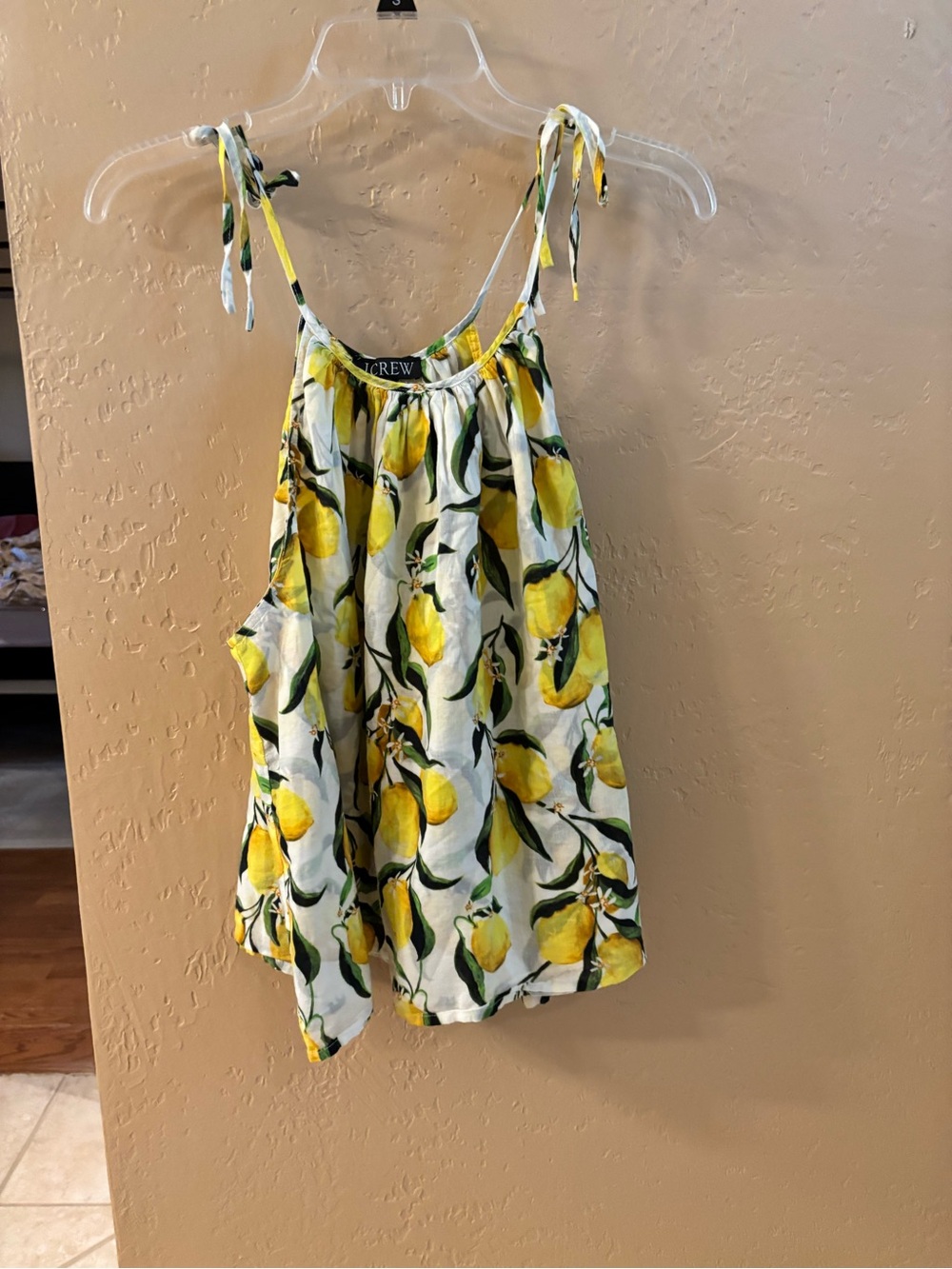 J. Crew White Lemon-Print Tie-Strap Camisole
